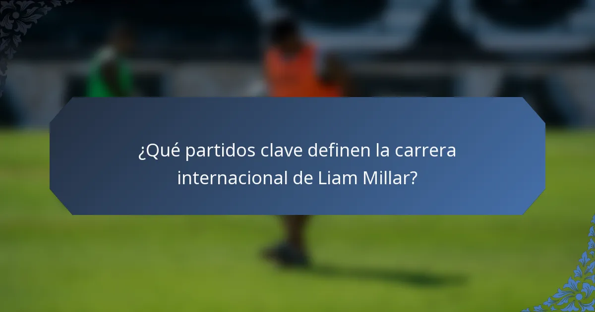¿Qué partidos clave definen la carrera internacional de Liam Millar?